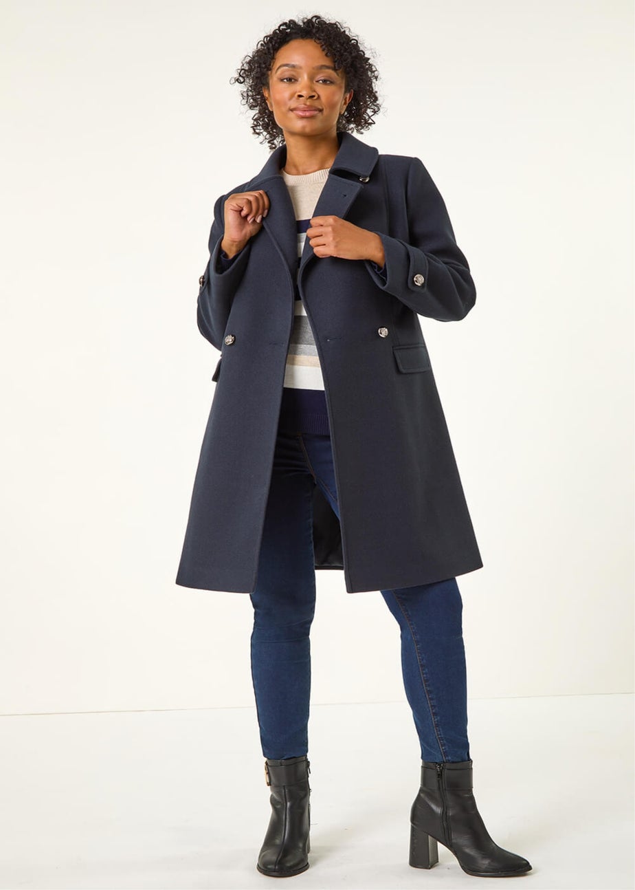 Roman Navy Petite Double Breasted Military Coat