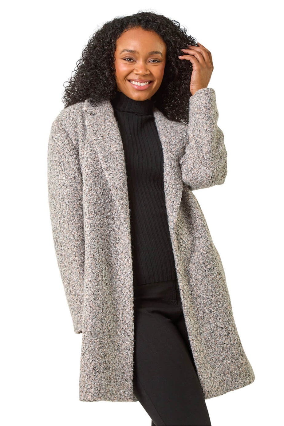 Roman Light Pink Petite Textured Boucle Coat