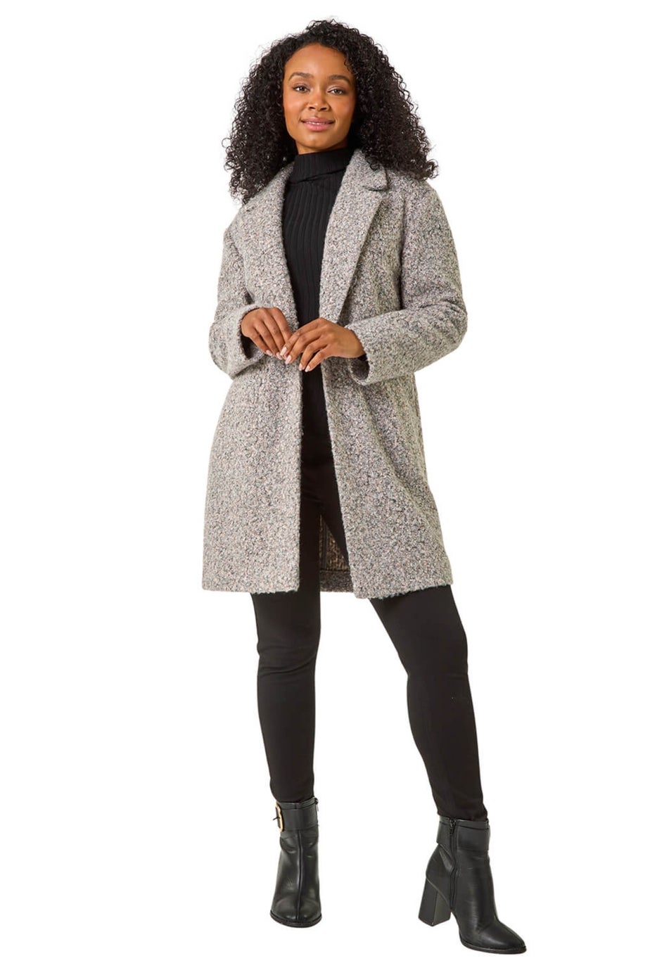 Roman Light Pink Petite Textured Boucle Coat