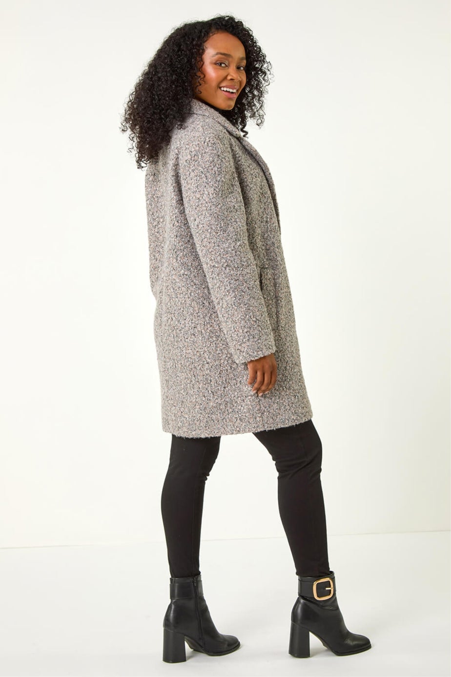 Roman Light Pink Petite Textured Boucle Coat