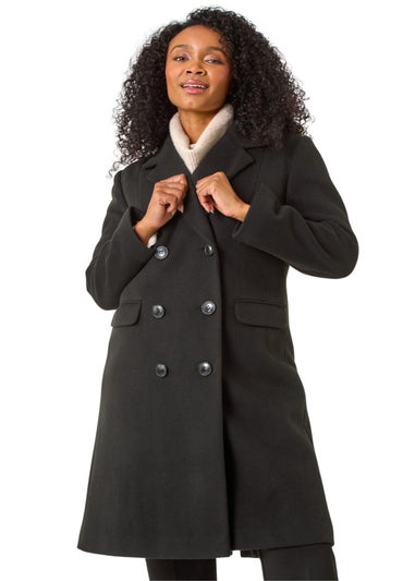 Roman Black Petite Double Breasted Coat