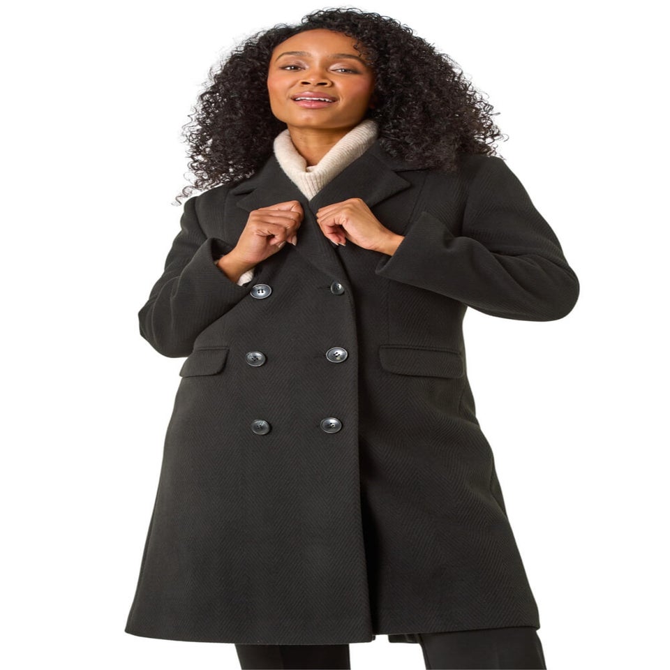 Roman Black Petite Double Breasted Coat