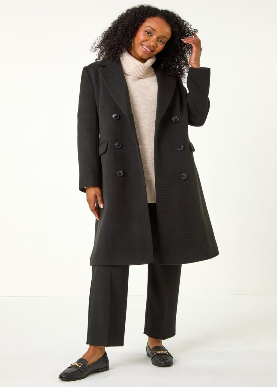 Roman Black Petite Double Breasted Coat
