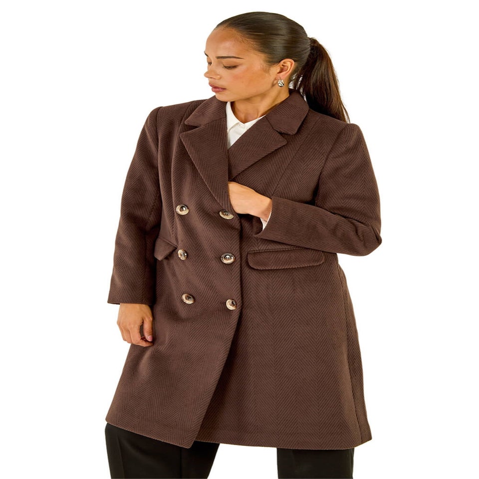 Roman Chocolate Petite Double Breasted Coat