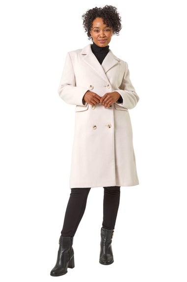 Roman Ivory Petite Double Breasted Coat