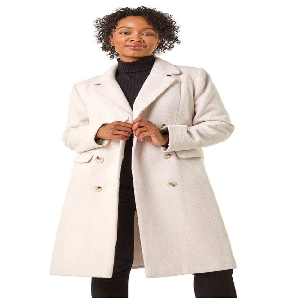 Roman Ivory Petite Double Breasted Coat
