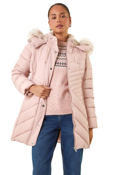 Roman Light Pink Petite Longline Padded Puffer Coat