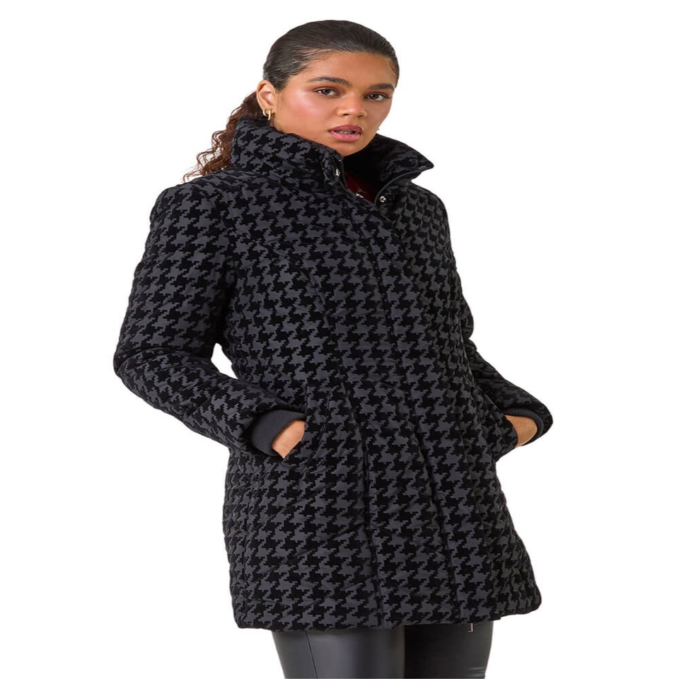 Roman Black Dogtooth Flock Coat