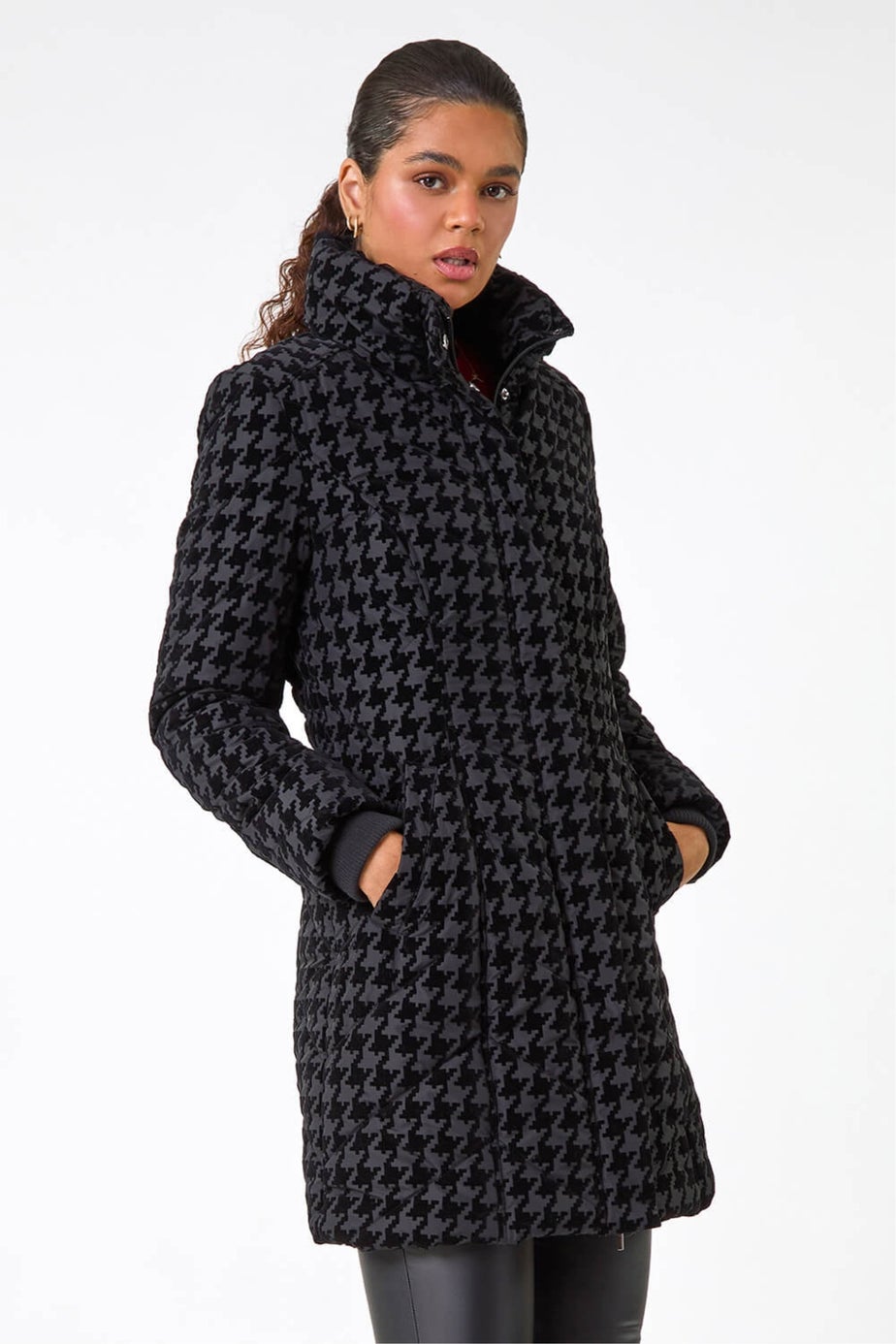 Roman Black Dogtooth Flock Coat