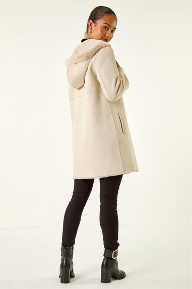 Roman Stone Petite Faux Sheepskin Hooded Coat