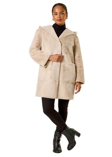 Roman Stone Petite Faux Sheepskin Hooded Coat