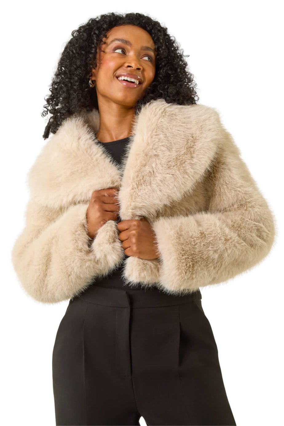 Roman Stone Petite Cropped Fur Coat