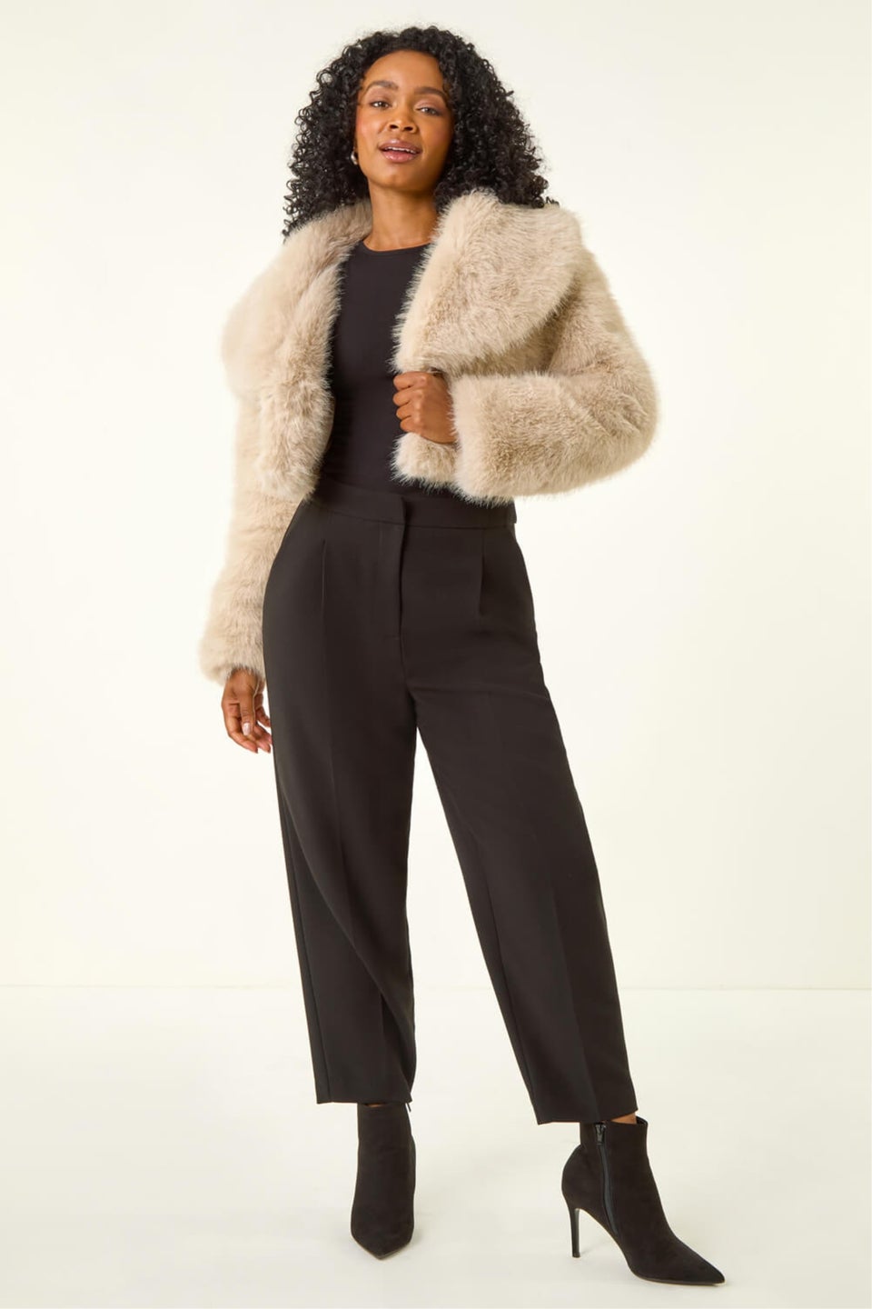 Roman Stone Petite Cropped Fur Coat