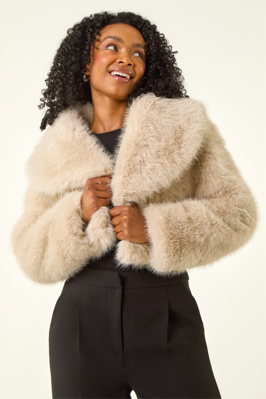 Roman Stone Petite Cropped Fur Coat