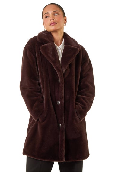 Roman Chocolate Petite Longline Fur Coat