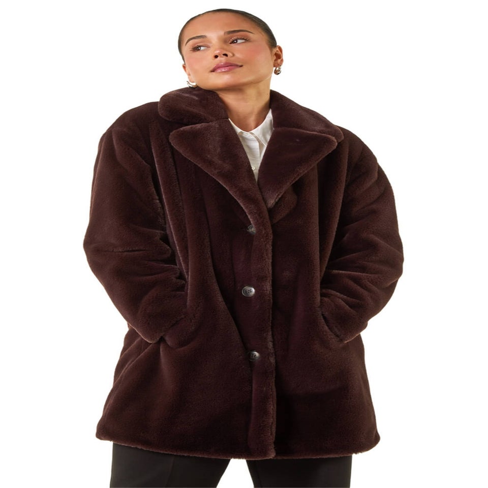 Roman Chocolate Petite Longline Fur Coat