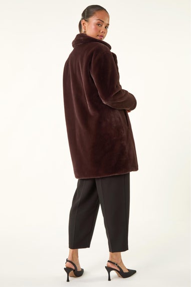 Roman Chocolate Petite Longline Pocket Fur Coat