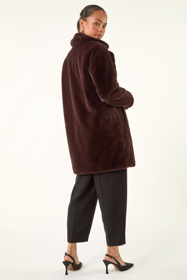 Roman Chocolate Petite Longline Fur Coat