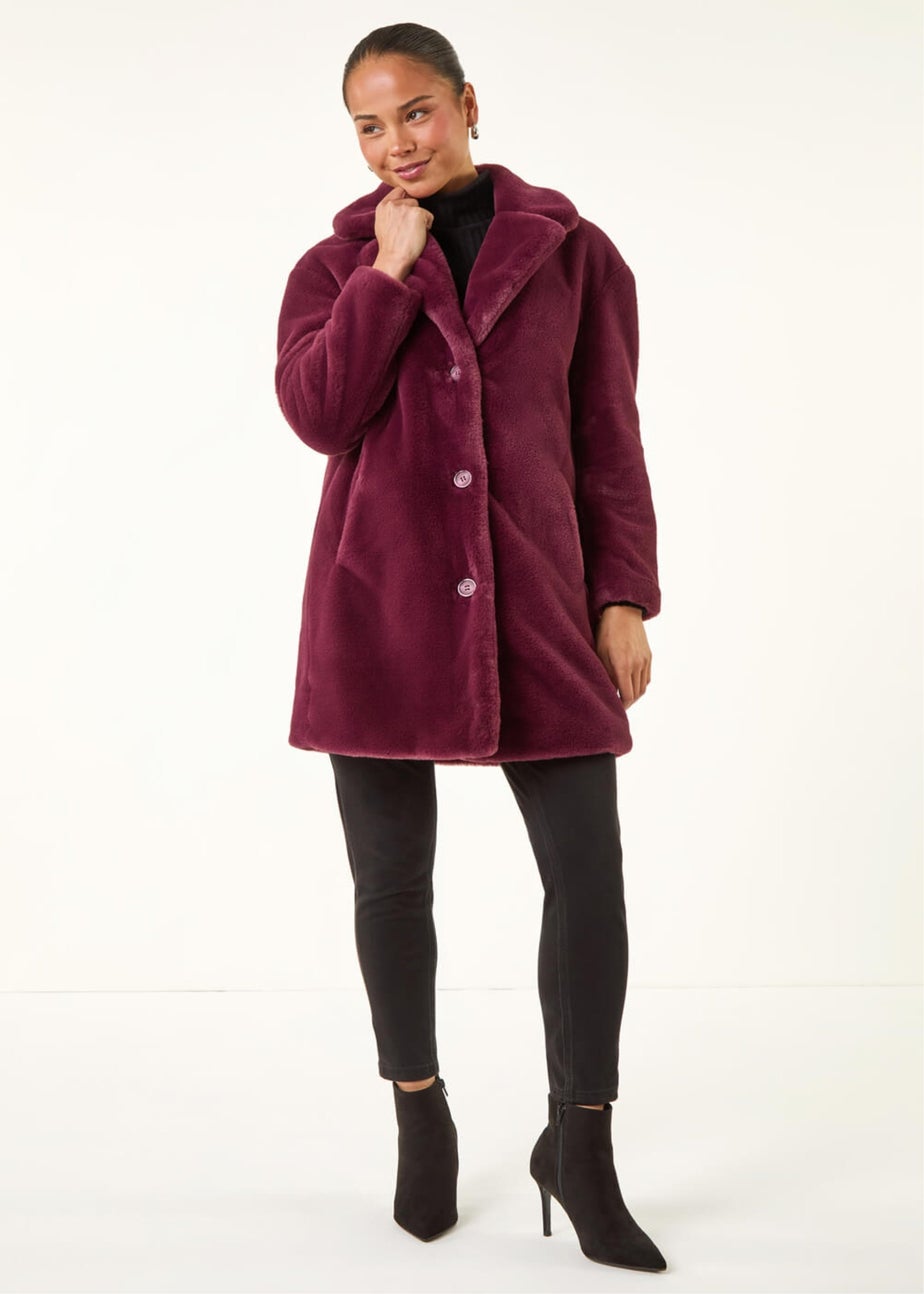 Roman Wine Petite Longline Fur Coat