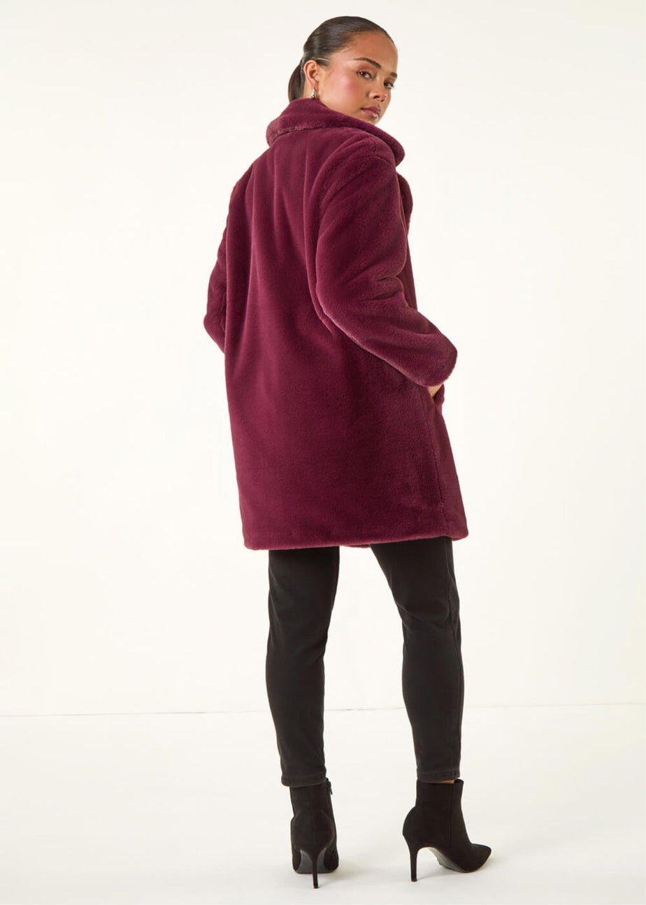 Roman Wine Petite Longline Fur Coat