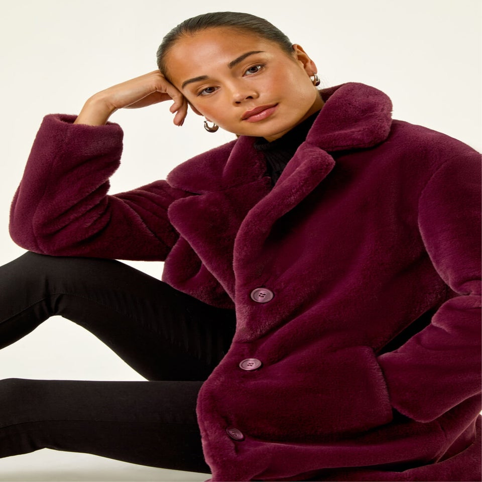 Roman Wine Petite Longline Fur Coat