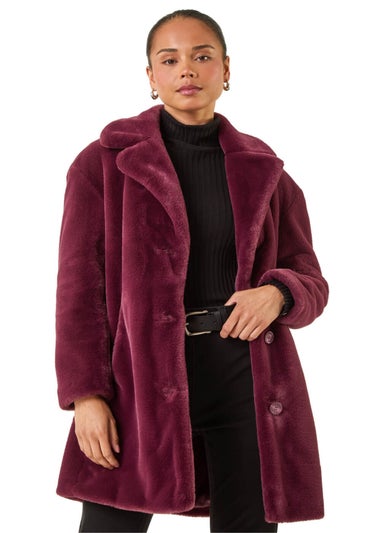 Roman Wine Petite Longline Fur Coat