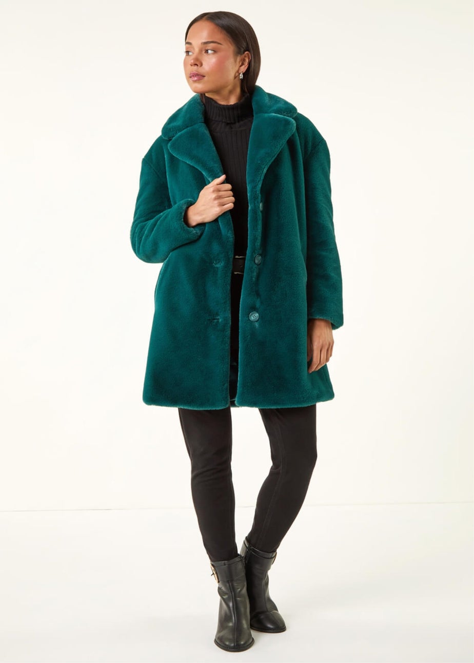 Roman Teal Petite Longline Fur Coat