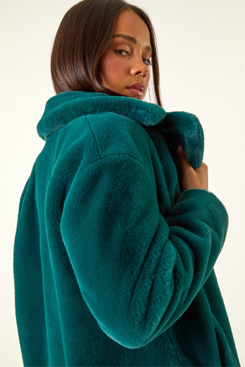 Roman Teal Petite Longline Fur Coat