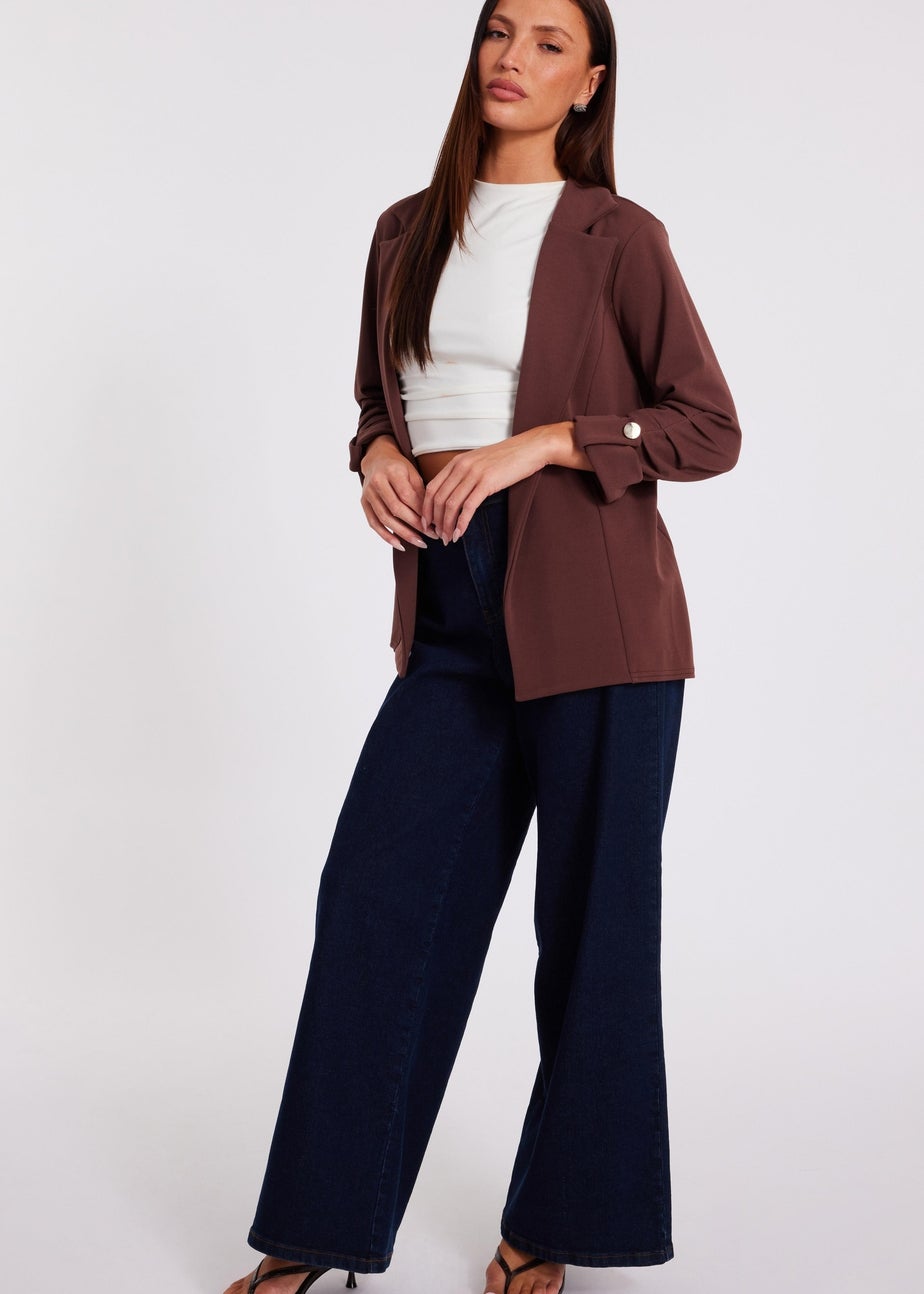 Quiz Brown Ruched Sleeve Blazer
