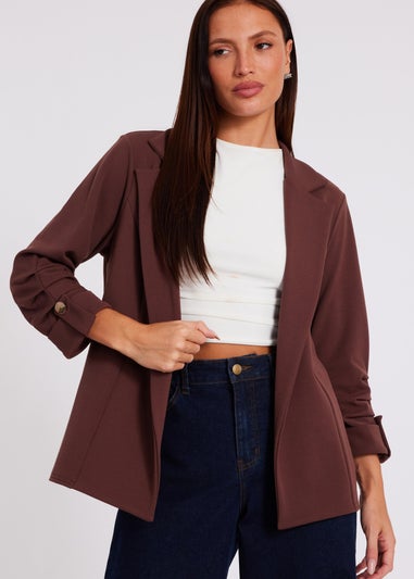 Quiz Brown Ruched Sleeve Blazer