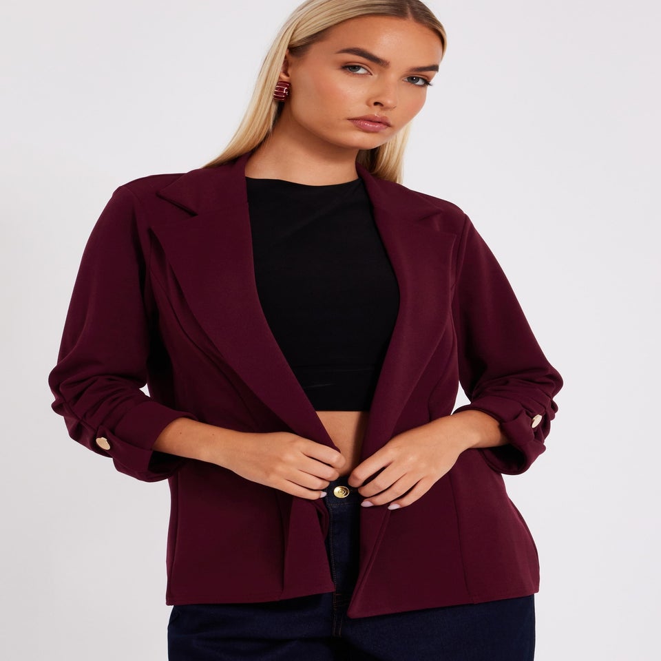 Quiz Burgundy Ruched Sleeve Blazer