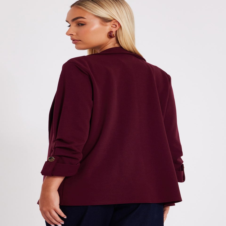 Quiz Burgundy Ruched Sleeve Blazer