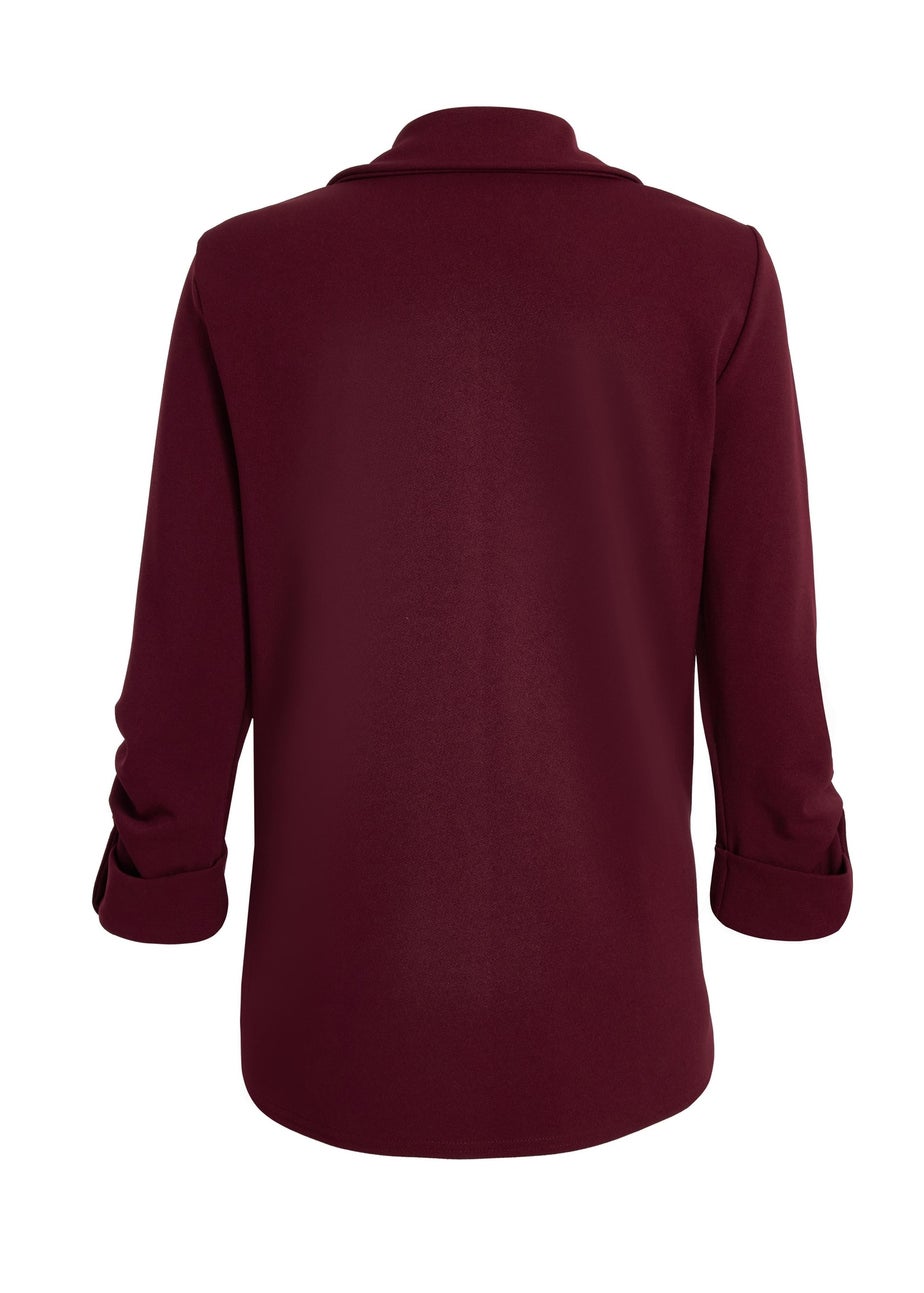 Quiz Burgundy Ruched Sleeve Blazer
