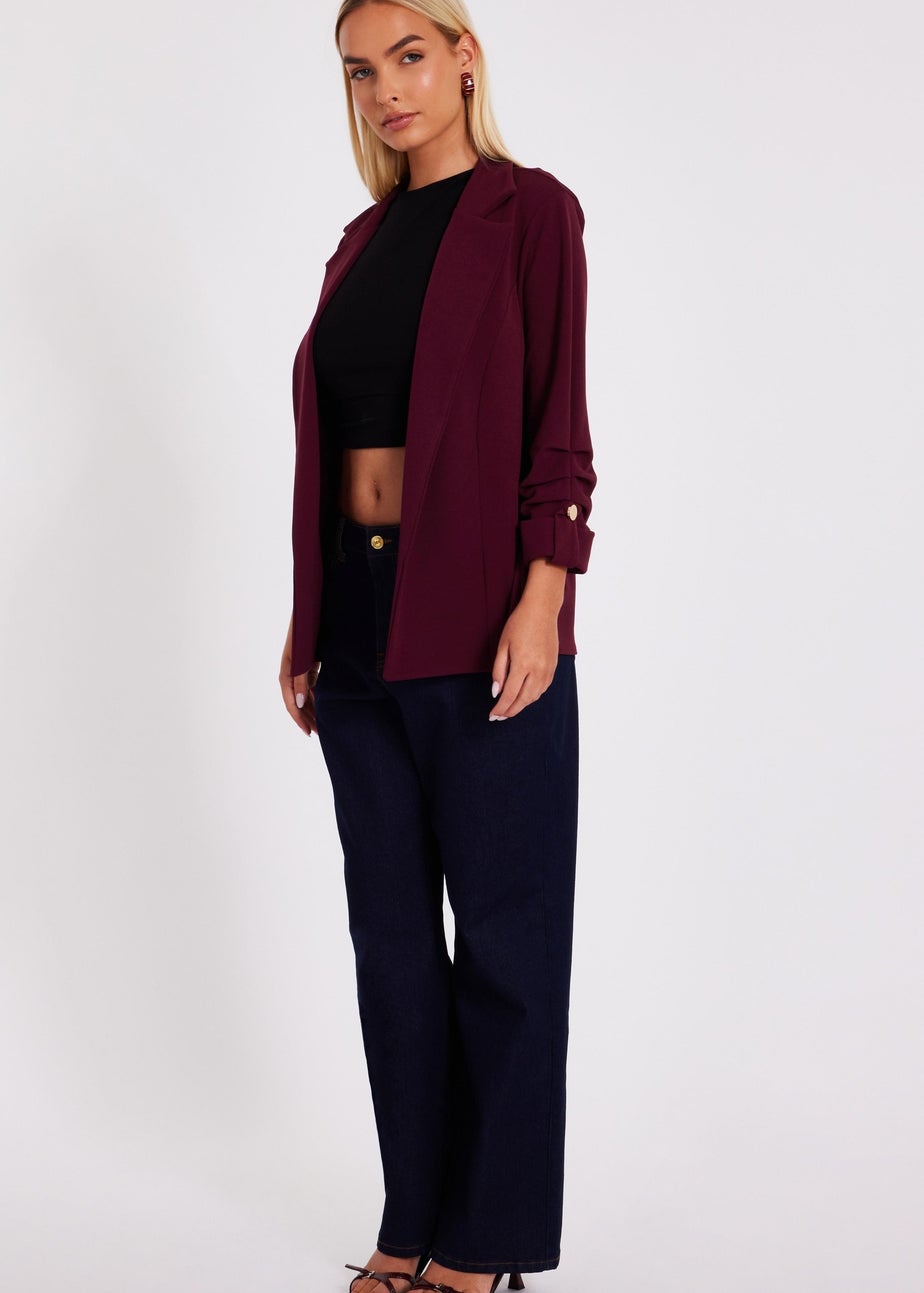 Quiz Burgundy Ruched Sleeve Blazer