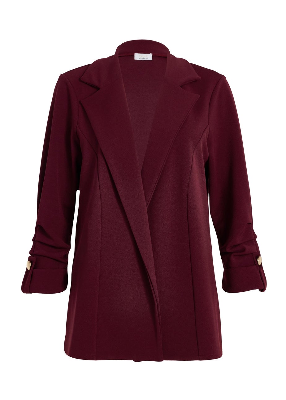 Quiz Burgundy Ruched Sleeve Blazer