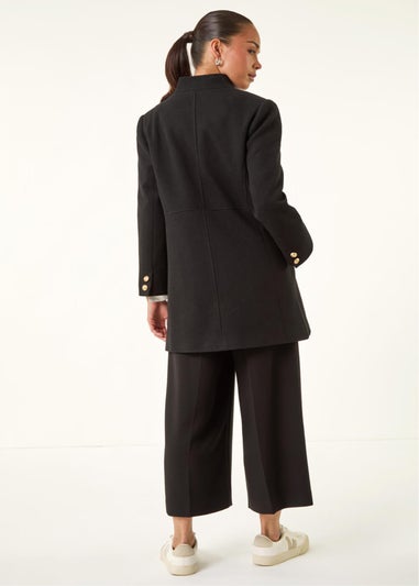 Roman Black Petite Military Buttoned Coat
