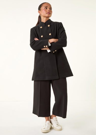 Roman Black Petite Military Buttoned Coat