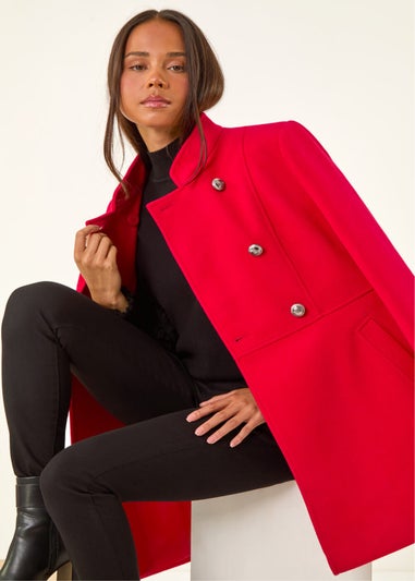 Roman Red Petite Military Buttoned Coat