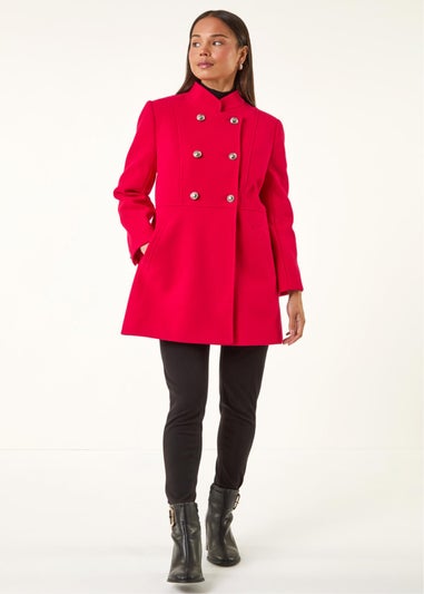 Roman Red Petite Military Buttoned Coat