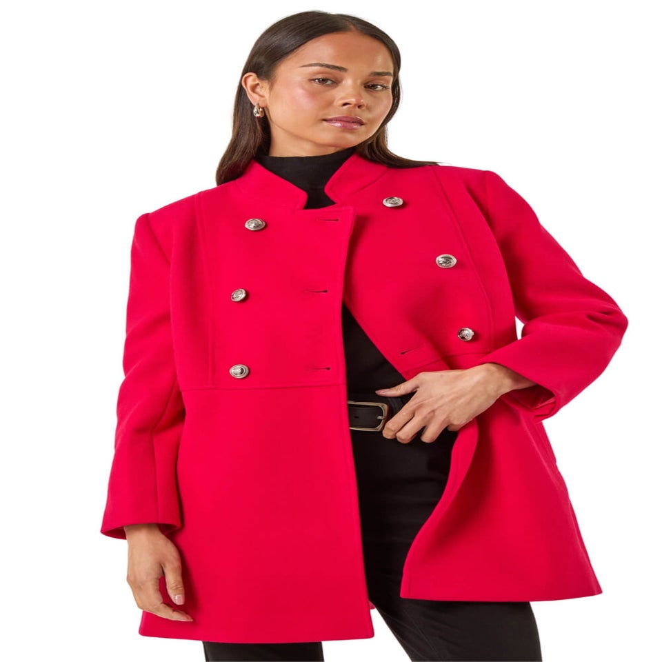 Roman Red Petite Military Buttoned Coat