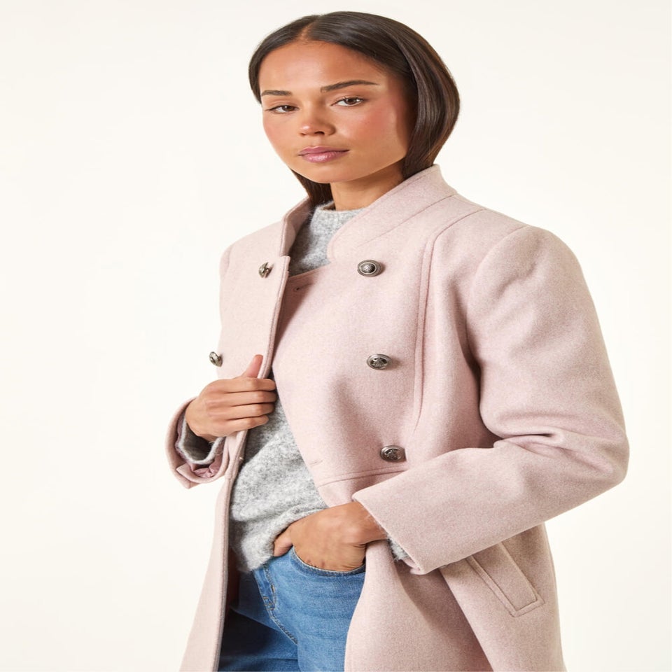 Roman Light Pink Petite Military Buttoned Coat