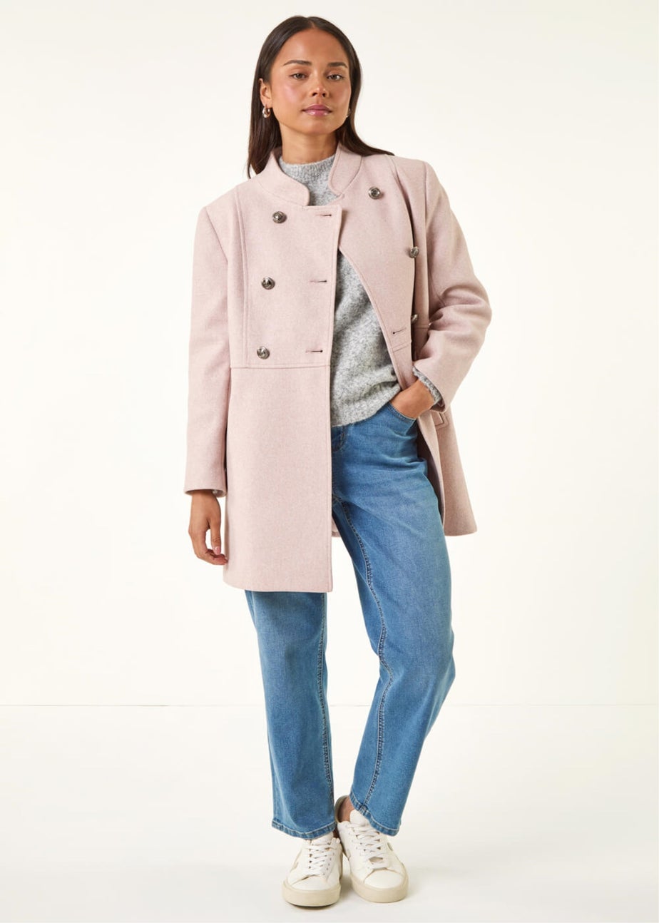 Roman Light Pink Petite Military Buttoned Coat