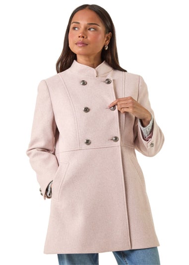 Roman Light Pink Petite Military Buttoned Coat