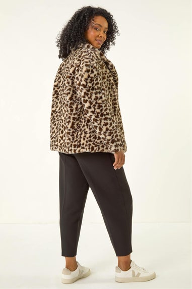 Roman Beige Petite Leopard Fur Coat