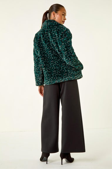 Roman Green Petite Leopard Fur Coat