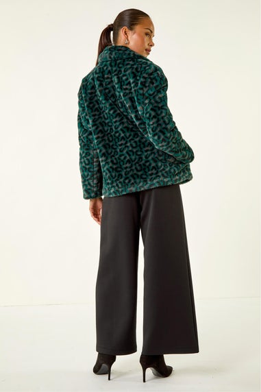 Roman Green Petite Leopard Fur Coat