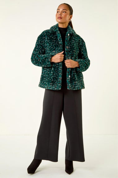 Roman Green Petite Leopard Fur Coat