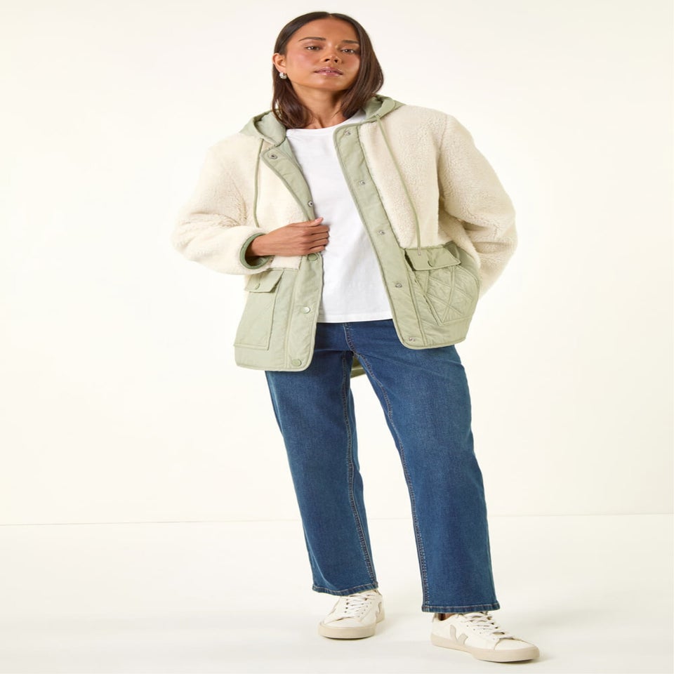 Roman Khaki Petite Borg Quilted Coat