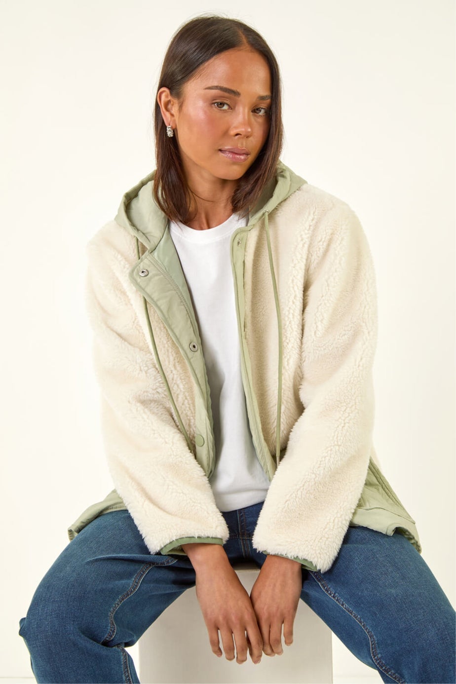 Roman Khaki Petite Borg Quilted Coat