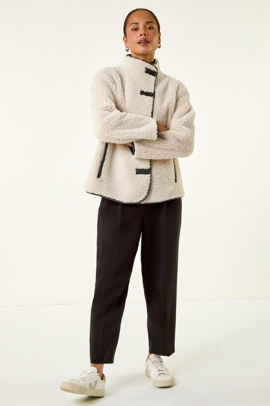 Roman Stone Petite Borg Contrast Button Coat